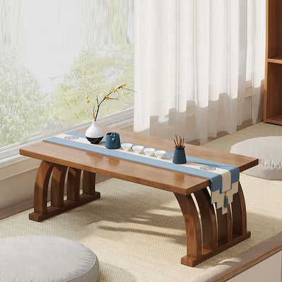 Traditional Chinese Rectangular Curved Bamboo Plank Coffee Table For Living Room