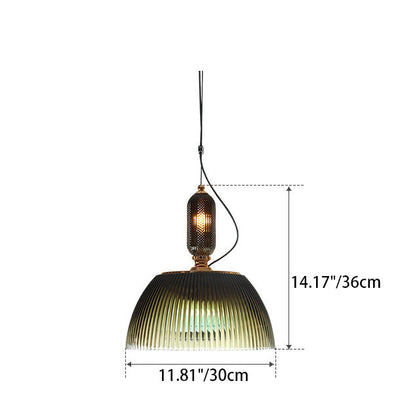 Japanese Retro Dark Green Glass Bowl Lampshade 1-Light Pendant Light