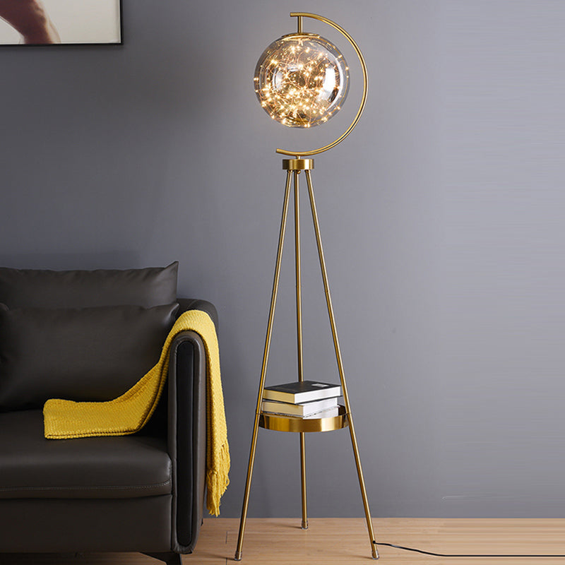 Contemporary Scandinavian Orb Tripod Iron Glass LED Standing Floor Lamp For Bedroom