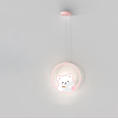 Modern Simplicity Kids Aluminum Iron Acrylic Circle Bear Cow LED Pendant Light For Bedside