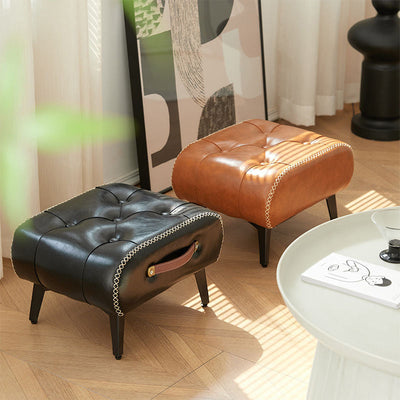 Modern Luxury Square Tufted Faux Leather Upholstered Portable Footstool For Living Room