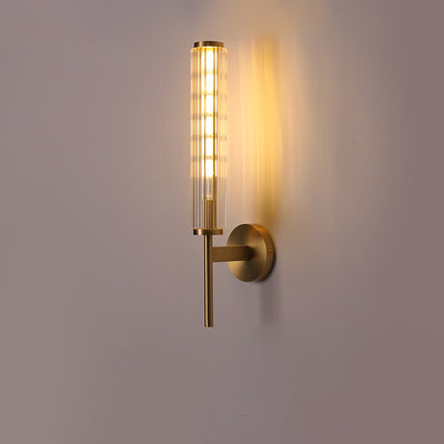 Modern Minimalist All Brass Glass Linear 1-Light Wall Sconce Lamp For Bedroom