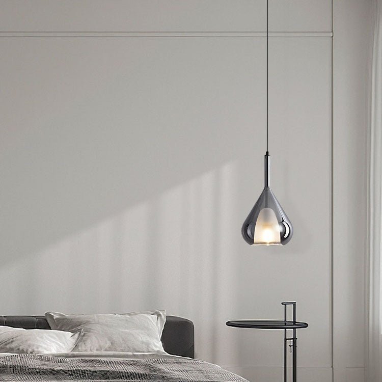 Contemporary Scandinavian Diamond Copper Glass 1-Light Pendant Light For Bedroom