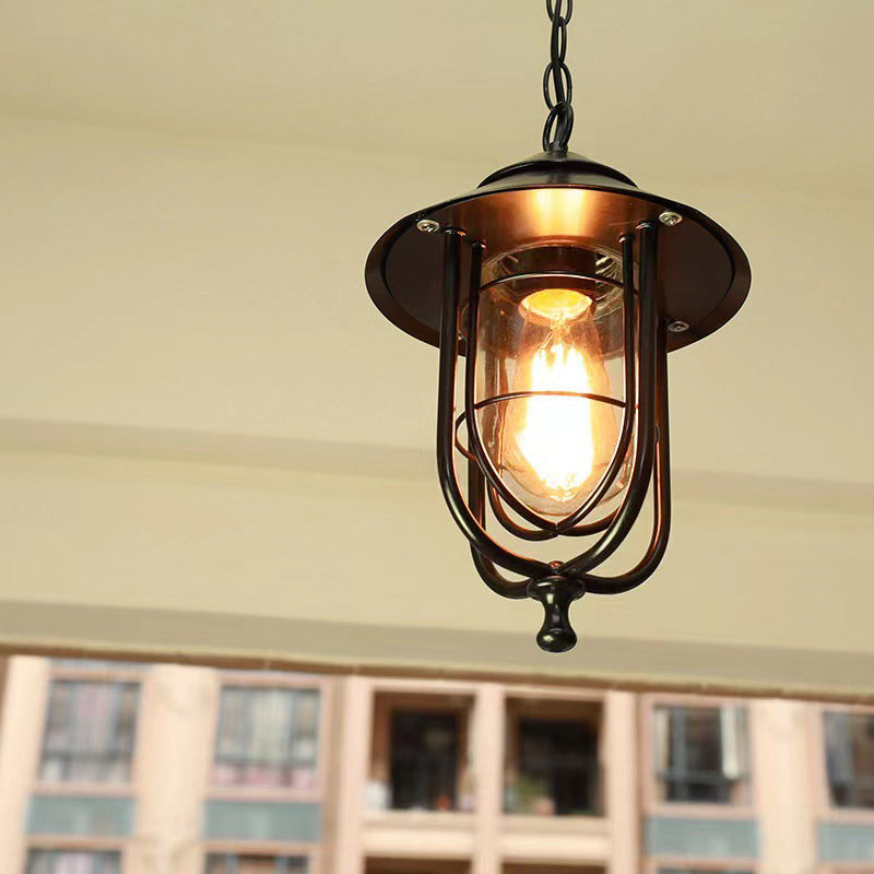 Contemporary Industrial Bird Cage Iron Glass 1-Light Pendant Light For Garden