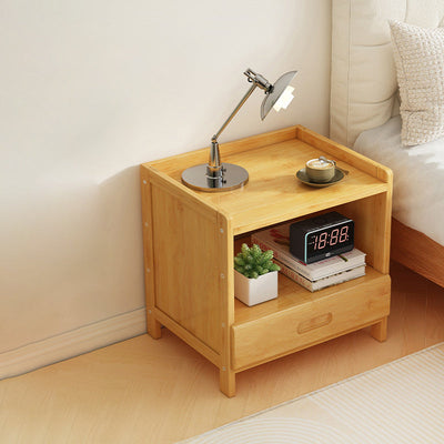 Modern Minimalist Rectangular Bamboo Density Panel Nightstand 1/3 Drawer For Bedroom