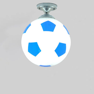 Contemporary Creative Football Glass Shade 1-Light Semi-Flush Mount Ceiling Light For Bedroom