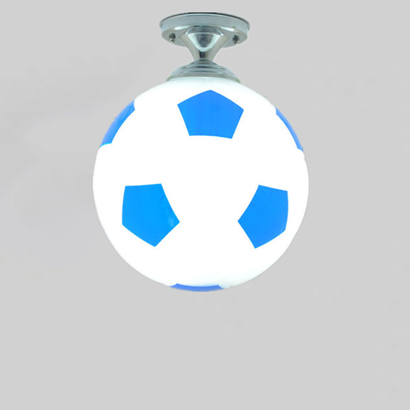 Contemporary Creative Football Glass Shade 1-Light Semi-Flush Mount Ceiling Light For Bedroom