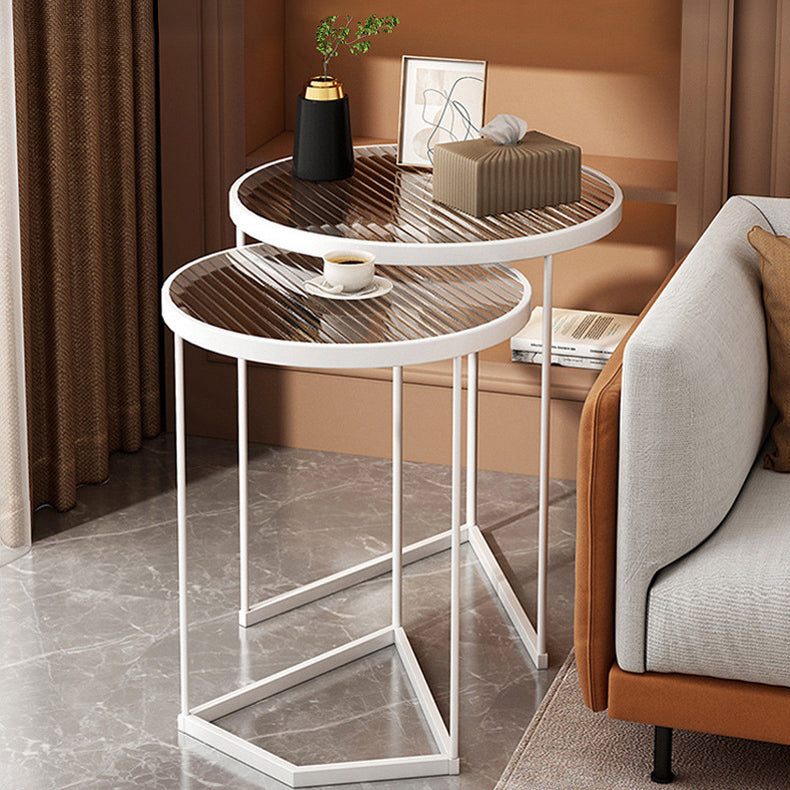 Contemporary Simplicity Round Glass Top Nesting Side Table For Living Room