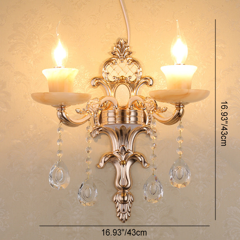 Traditional European Carved Sconce Zinc Alloy Imitation Jade 1/2 Light Wall Sconce Lamp For Living Room