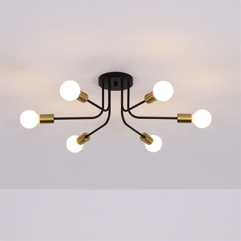 Industrial Retro Wrought Iron Glass 6-Light Flush Mount Ceiling Light