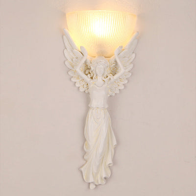 Traditional European Resin Glass Angel Statue 1-Light Wall Sconce Lamp For Living Room