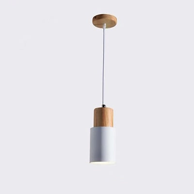 Contemporary Nordic Cylinder Hardware Wood 1-Light Pendant Light For Living Room