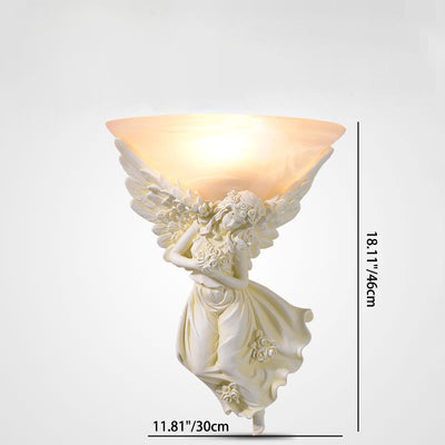 Traditional European Resin Angel Wing Glass Cup Shade 1-Light Wall Sconce Lamp For Living Room