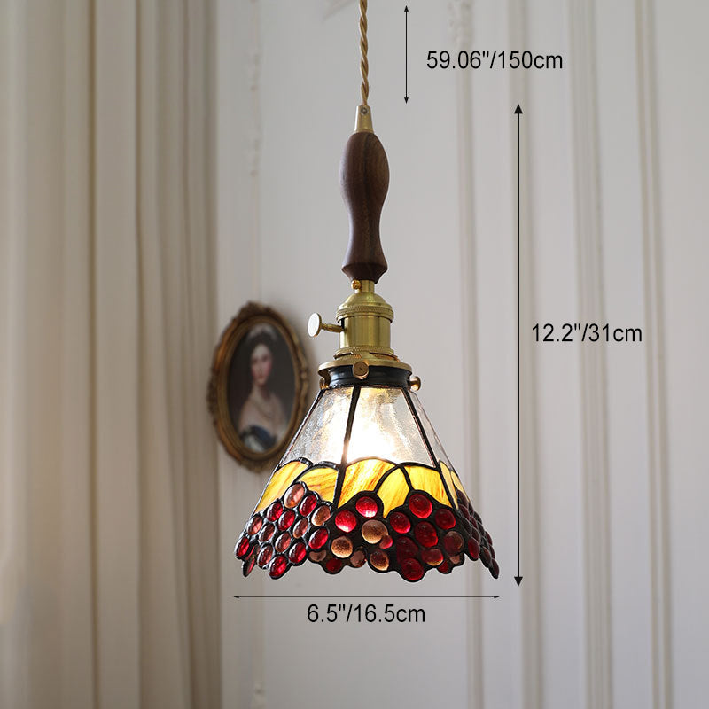 Traditional Vintage Brass Glass Flower Colored Grapes 1-Light Pendant Light For Dining Room