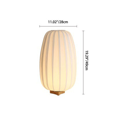 Modern Minimalist Pleated Oval Wooden Fabric Hardware 1-Light Table Lamp For Bedroom