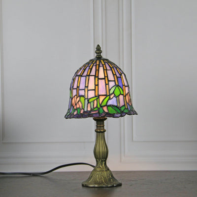 Traditional Tiffany Stained Glass Flower 1-Light Table Lamp For Bedroom