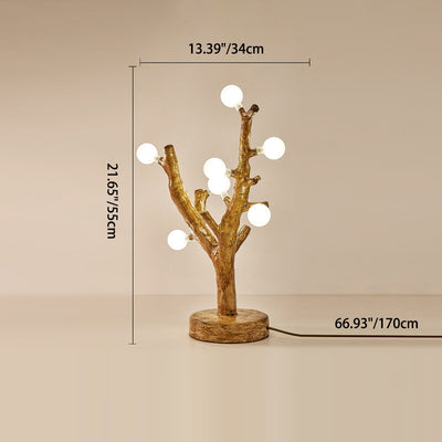 Traditional Japanese Twig Orb Resin Hardware Glass 3/7/8/12/16 Light Table Lamp For Bedroom