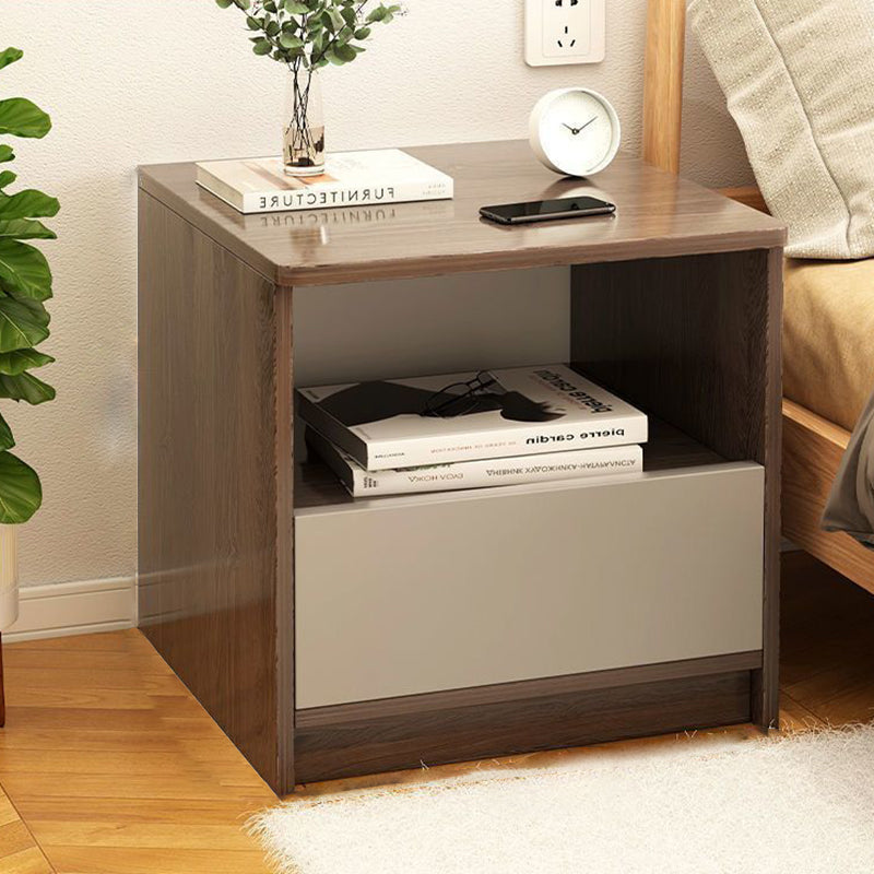 Modern Simplicity Square Tabletop Density Board Nightstand 1-Drawer For Bedroom