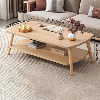 Modern Minimalist Rectangular Density Plate Wood Coffee Table 2-Tier For Living Room