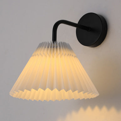 Contemporary Simplicity Pleated Cone Iron Fabric 1-Light Wall Sconce Lamp For Living Room