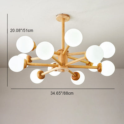 Modern Mid-century Rubberwood Branch Frame Glass Magic Bean 6/8/12-Light Chandelier For Bedroom