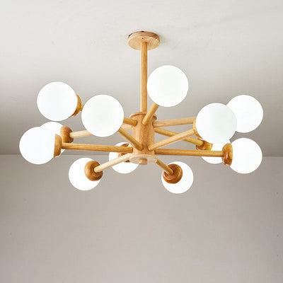 Modern Mid-century Rubberwood Branch Frame Glass Magic Bean 6/8/12-Light Chandelier For Bedroom