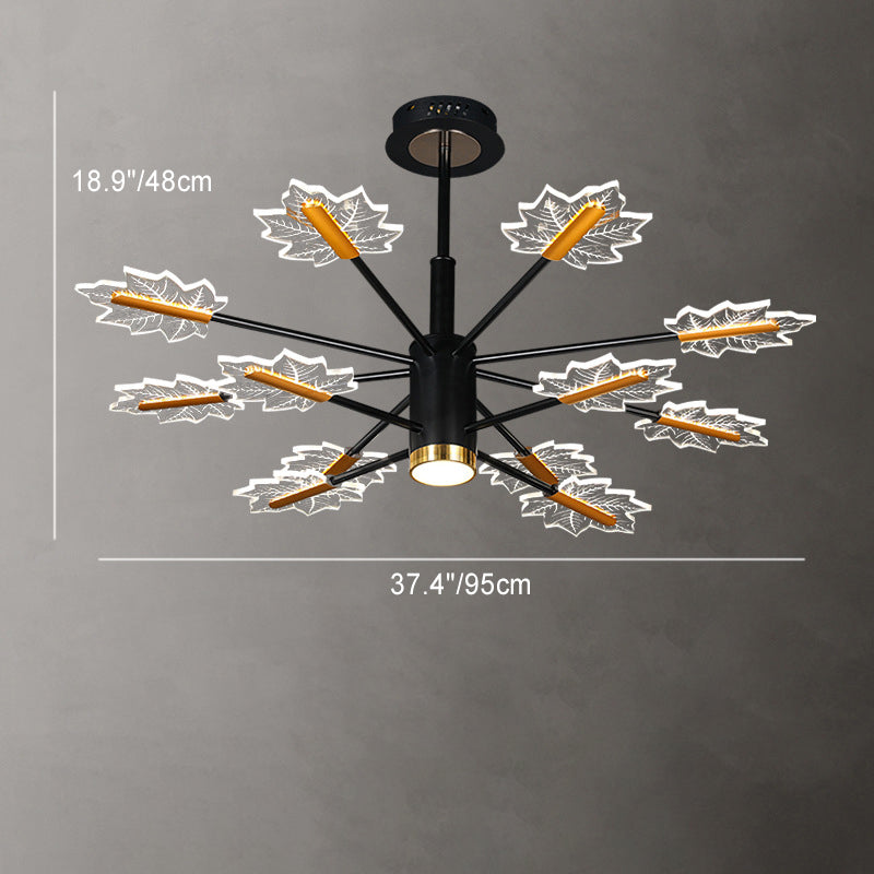 Modern Minimalist Branch Maple Leaf Iron Acrylic LED Chandelier For Living Room