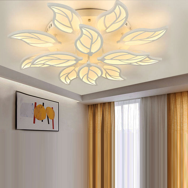 Modern Minimalist Leaf Hardware Acrylic LED Semi-Flush Mount Ceiling Light For Living Room