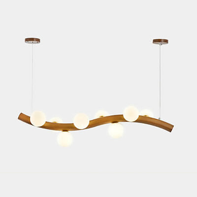 Modern Minimalist Wave Line Orb Solid Wood Glass 6/8/10 Lights Island Light Chandelier For Dining Room