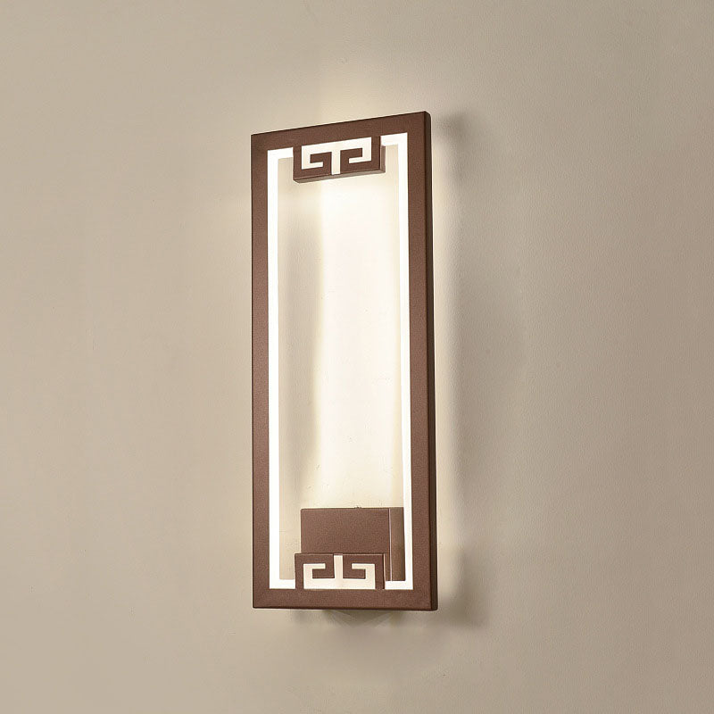 Traditional Chinese Rectangle Striped Lotus Leaf Iron Acrylic LED Wall Sconce Lamp For Bedroom