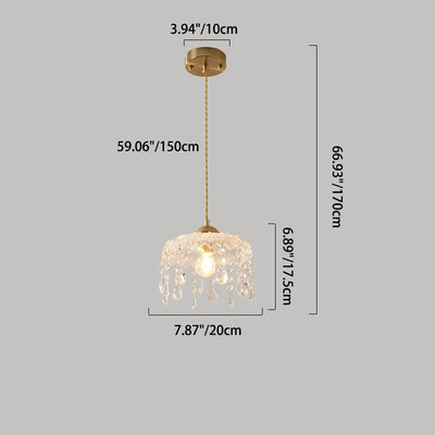 Traditional French Round Iron Copper Glass Crystal 1-Light Pendant Light For Bedroom