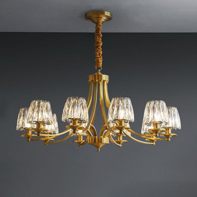 Contemporary Luxury Full Copper Frame Dazzling Crystal Cup Shade 6/8/10-Light Chandelier For Living Room