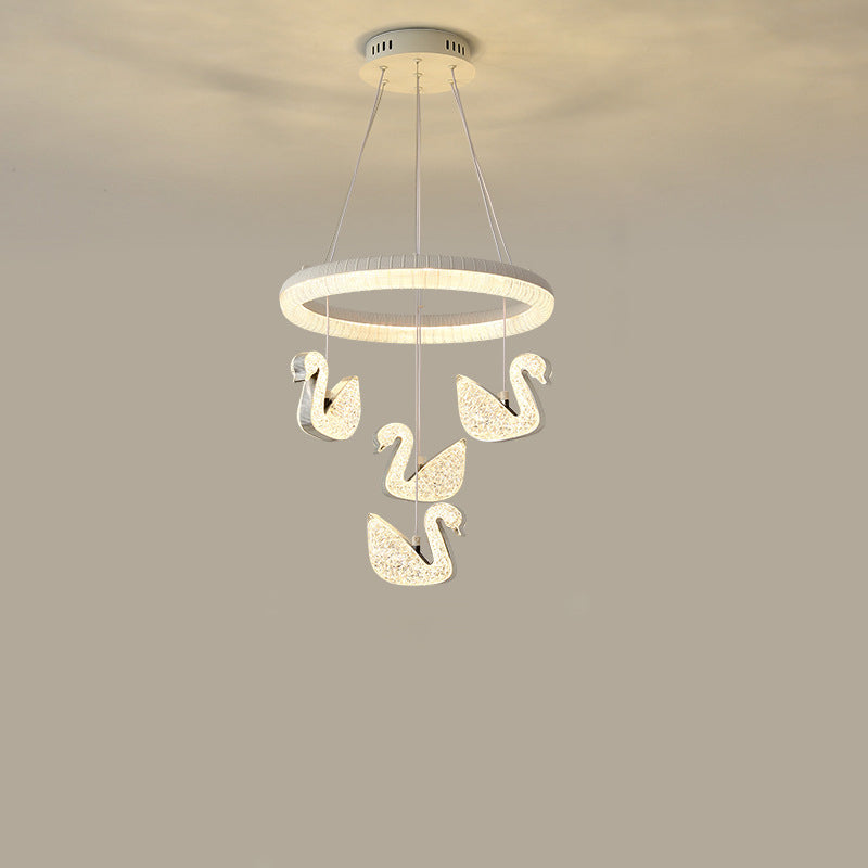 Contemporary Luxury Circle Ring Shade ABS Swan Decor LED Chandelier For Living Room