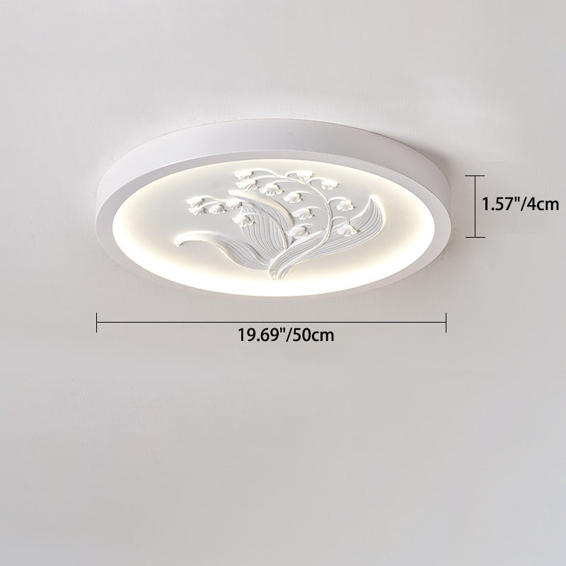 Modern Art Deco Round Bellflower Iron Resin Acrylic LED Flush Mount Ceiling Light For Bedroom