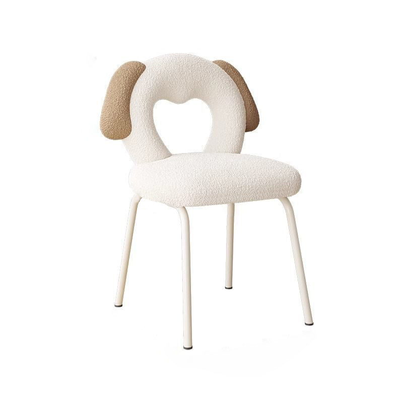 Modern Art Deco Hollow Dog Square Lambswool Wood Metal Vanity Stool Backrest Armless For Bedroom