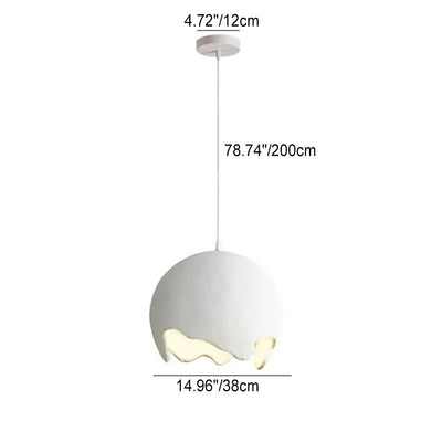 French Modern Cream Eggshell Shape Resin Iron 1-Light Pendant Light