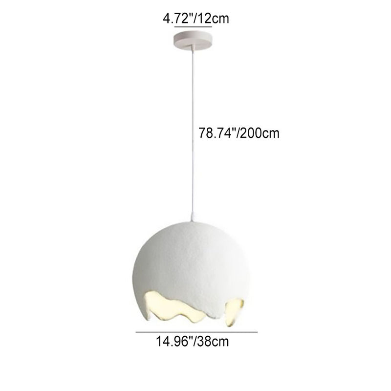 French Modern Cream Eggshell Shape Resin Iron 1-Light Pendant Light