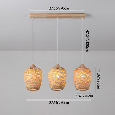 Modern Chinese Bamboo Woven Cylinder 1/3 Light Island Light Chandelier For Living Room