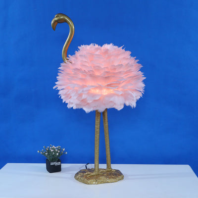 Contemporary Nordic Goose Feather Metal Flamingo Ball 1-Light Table Lamp For Bedside