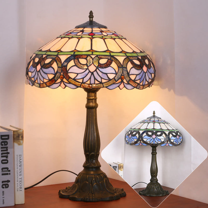 Mediterrane Vintage Tiffany Glasmalerei 1-flammige Tischlampe 