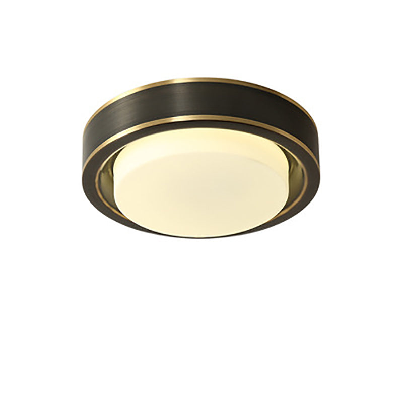 Modern Minimalist Full Copper Round Glass Shade LED Flush Mount Ceiling Light For Living Room