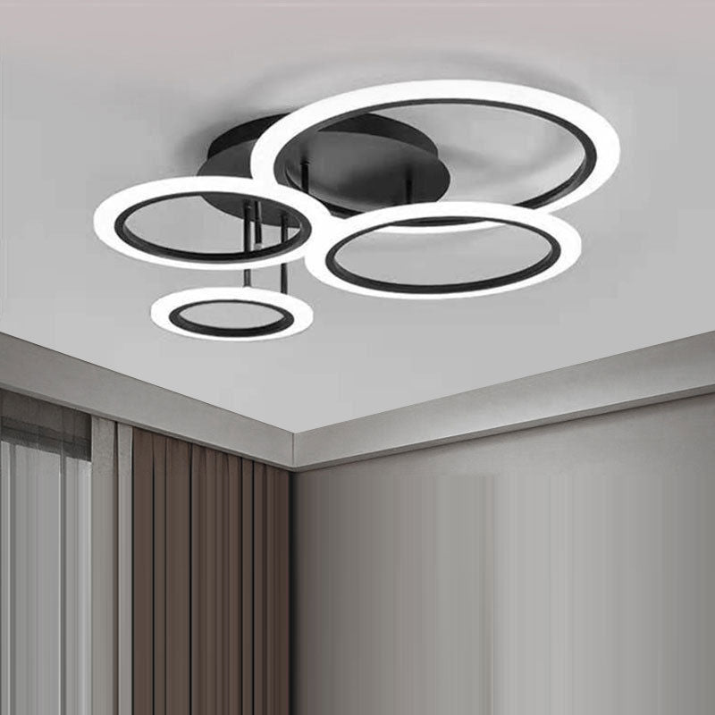 Modern Minimalist Combination Round Circle Hardware Acrylic LED Semi-Flush Mount Ceiling Light For Living Room