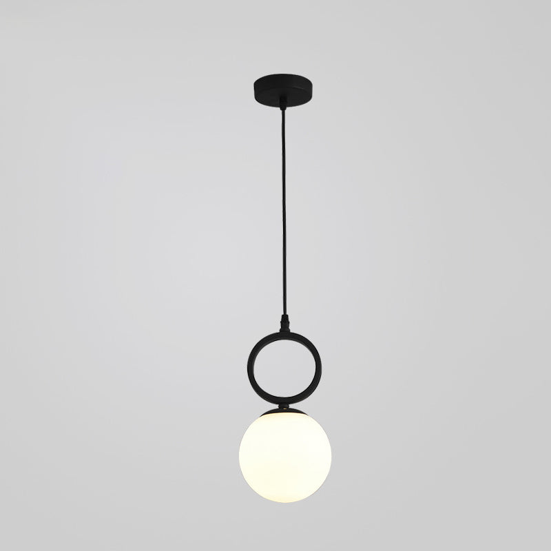 Contemporary Nordic Glass Iron Ball Ring 1-Light Pendant Light For Bedside