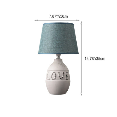 Modern Minimalist Round Ceramic Base Fabric 1-Light Table Lamp For Bedroom