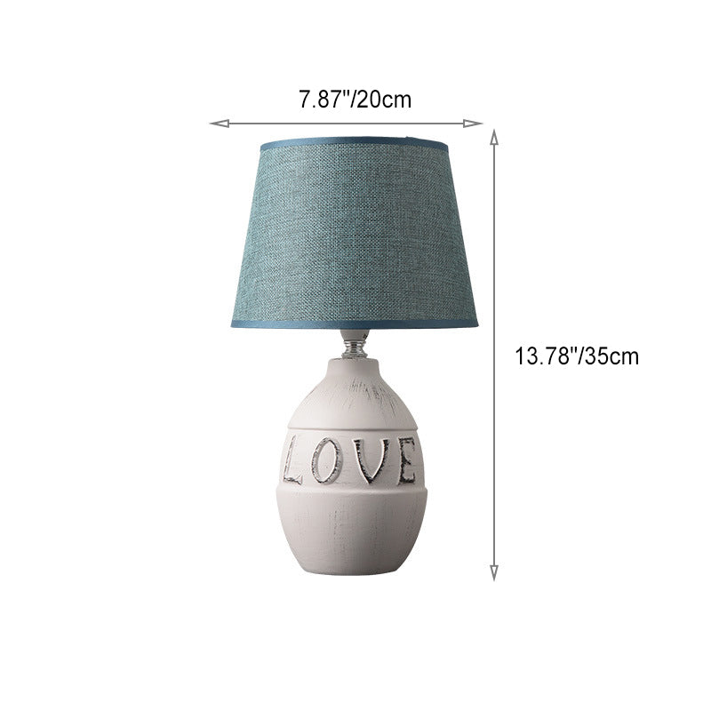 Modern Minimalist Round Ceramic Base Fabric 1-Light Table Lamp For Bedroom