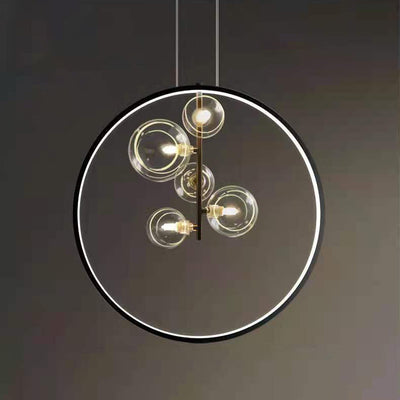 Modern Minimalist Circle Orb Iron Glass 1/3/5 Light Pendant Light For Living Room