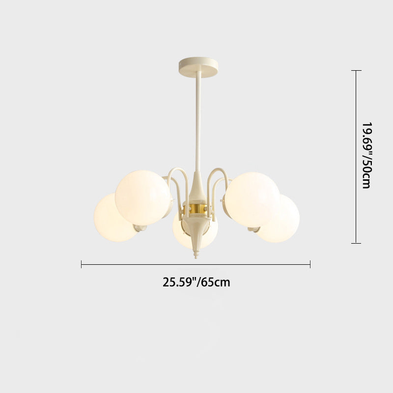 Contemporary Retro Branch Curved Rod Round Ball Iron Glass 3/5 Light Chandelier For Living Room