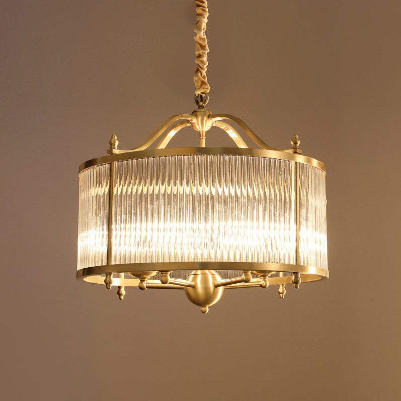 Contemporary Luxury Copper Glass Round Pinstripe 3/5 Light Chandeliers For Dining Room