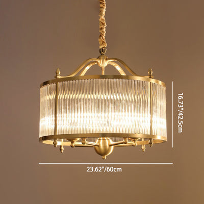 Contemporary Luxury Copper Glass Round Pinstripe 3/5 Light Chandeliers For Dining Room