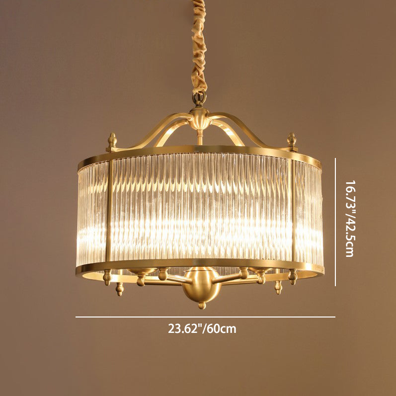 Contemporary Luxury Copper Glass Round Pinstripe 3/5 Light Chandeliers For Dining Room